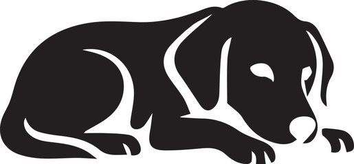 Sleeping puppy silhouette illustration, Cute dog sleeping black outline