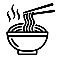 Steaming Noodle Bowl with Chopsticks Outline Icon for Asian Cuisine