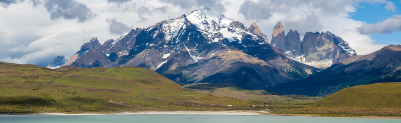 View of the mountain landscape in the national park Torres del Paine, Patagonia, Chile, South...