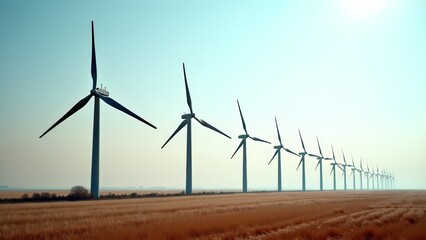 wind turbine farm in wheat field