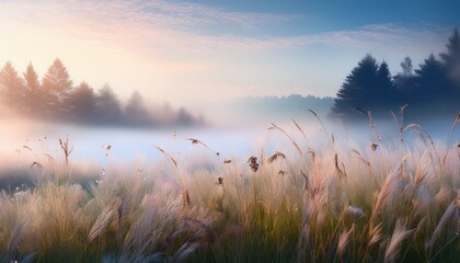 Fototapeta premium serene misty landscape with soft hues and gentle grasses