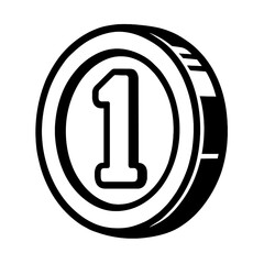 Coin with Number One Outline Icon for Currency and Value