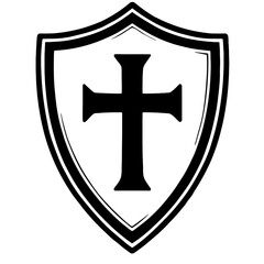 Medieval Shield with Cross Emblem Vector Icon