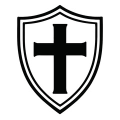 Knights Templar Shield with Cross Outline Icon