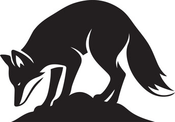 Fox on mound black silhouette style, Standing fox minimal ground pose