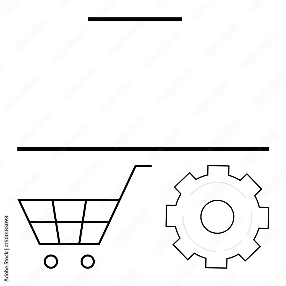 Poster digital shopping cart with gear highlighting e-commerce functionality and system efficiency. ideal f