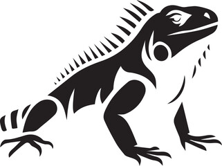 Iguana silhouette black and white art, Bold reptile figure animal silhouette