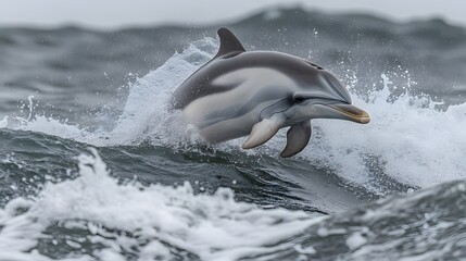 Obraz premium Stunning Dolphin Leaping Ocean Wave Action Shot