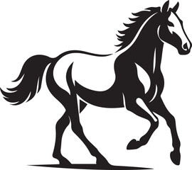 Running horse dynamic silhouette black, Energetic horse black and white shape