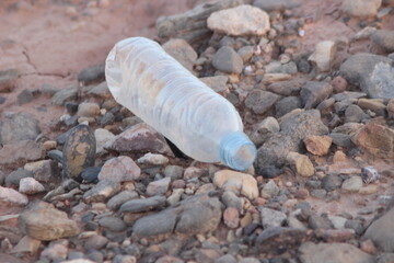 A plastic bottle lying on the ground, Plastic pollution