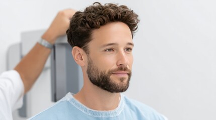 Man undergoing chest x-ray, clinic, healthcare