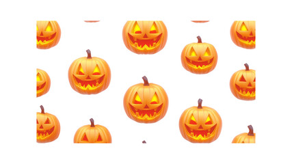 Seamless Halloween Jack-o'-lantern Pattern Spooky Orange Pumpkins on Transparent Background
