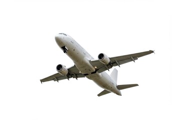 Commercial airplane in flight against white background