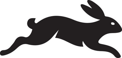 Running rabbit black silhouette style, Rabbit in motion black white drawing