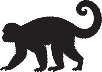 Capuchin Monkey side view vector silhouette on white background