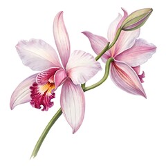 Fototapeta premium Orchid Watercolor Botanical Illustration Isolated on White background