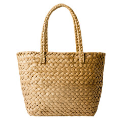 Elegant Straw Tote Bag with Intricate Woven Pattern Isolated on Transparent Background