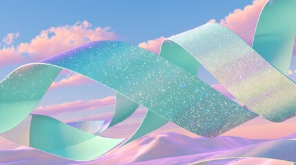 Pastel ribbon swirls desert sunset, design element