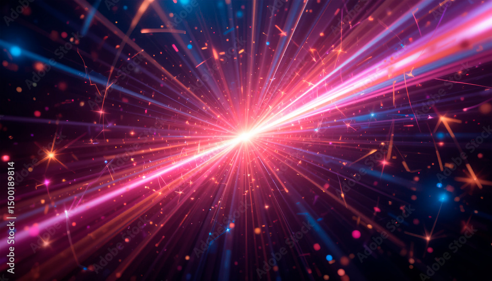 Poster a vibrant image with many multi-colored stars, creating the impression of an explosion or a glow.