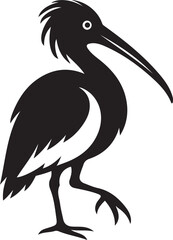 Detailed ibis bird silhouette black and white, Elegant ibis bird design minimal style