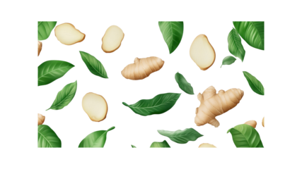 Vibrant Ginger Root and Leaf Pattern A Fresh and Zesty Design