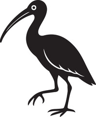 Striking ibis bird silhouette design, Bold black and white ibis illustration