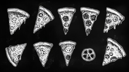Hand Drawn Pizza Slice Icon Set Vector Illustration 