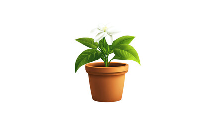 Obraz premium Potted White Flower Plant with Green Leaves, Isolated on Transparent Background