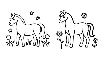 Two Horses in a Meadow with Flowers