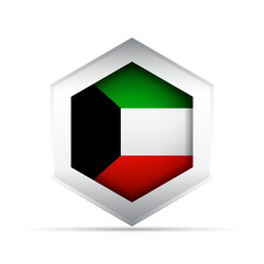 Kuwait Flag in Hexagon Shape – 3D-Style Vector Icon with Black Trapezoid and Pan-Arab Colors