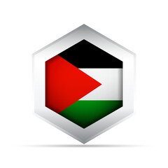 Palestine Flag Icon – 3D Hexagon Vector with Red Triangle and Black, White, Green Stripes