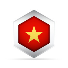Vietnam Flag in Hexagon Shape – 3D-Style Vector Icon with Yellow Star