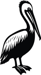 Bold pelican silhouette flat design, Strong pelican shape black and white