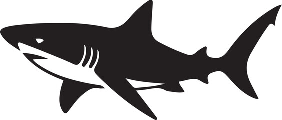 Shark silhouette on white background, Bold sea predator silhouette design