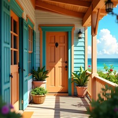 a charming beach bungalow's inviting front porch  