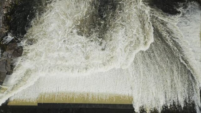 Aerial Overhead View of Rushing Waterfall in Maine, drone 4K