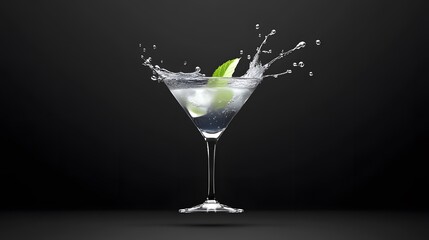 Refreshing Martini Cocktail Splashing Ice Cubes Lime Mint