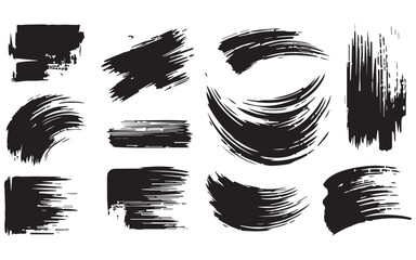 Abstract black ink brush strokes grunge texture set