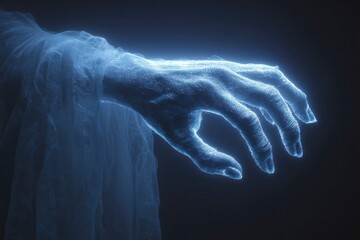 Glowing Ethereal Hand Emerging from Veil Mysterious and Supernatural Atmosphere Perfect for F