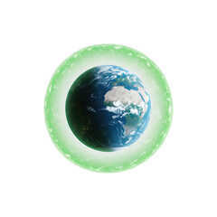 Planet Earth encircled by a glowing green aura, highlighting ecological harmony.