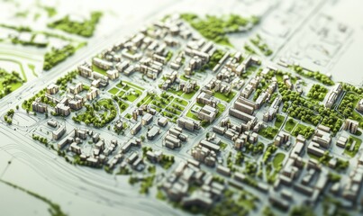 Urban planning and city zoning in detailed technical blueprint. AI generated illustration.