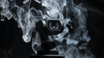 Gimbal camera surrounded by artistic smoke.