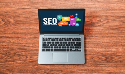 SEO search engine optimization for modish e-commerce and online retail business showing on computer...