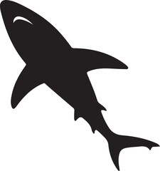 Powerful shark silhouette white backdrop, Minimal shark illustration black style