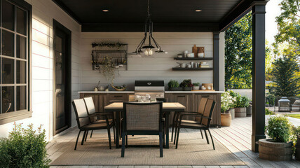 Fototapeta premium Skylit outdoor kitchen with weather-resistant furniture