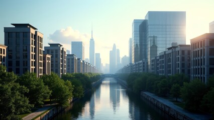 cityscape canal modern architecture