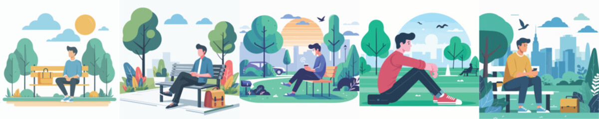 Vector of a man sitting in the park