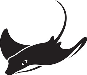 Obraz premium Simple stingray black silhouette, Flat black and white sea animal art