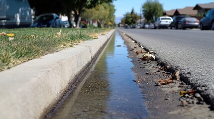 Street Gutter Flooding in Residential Area