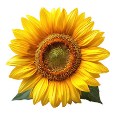 Fototapeta premium Sunflower blossom bright yellow petals floral background close up view on transparent background